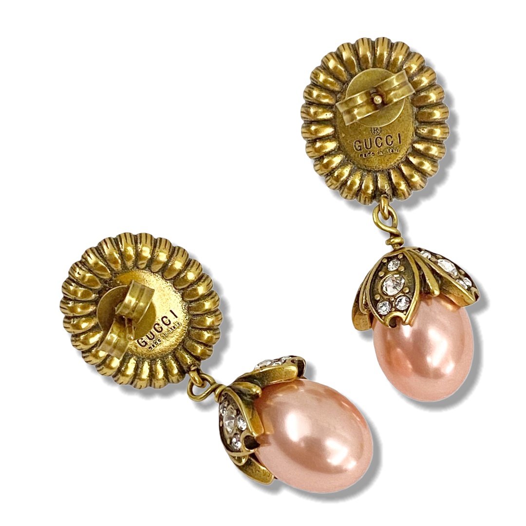 GGE076 GG earrings in metal and pearl crystal - ccjewelryacc