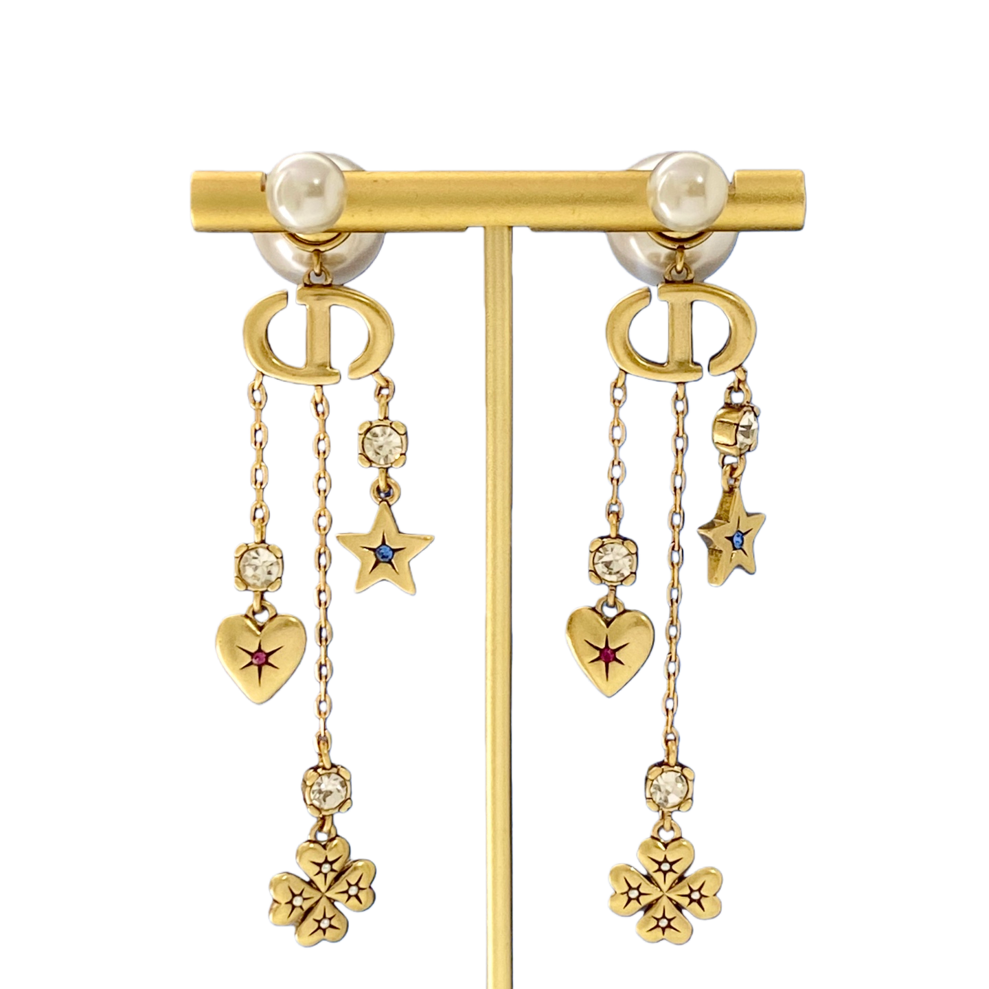 CDE221 Dior clover hear star tassels earrings - ccjewelryacc