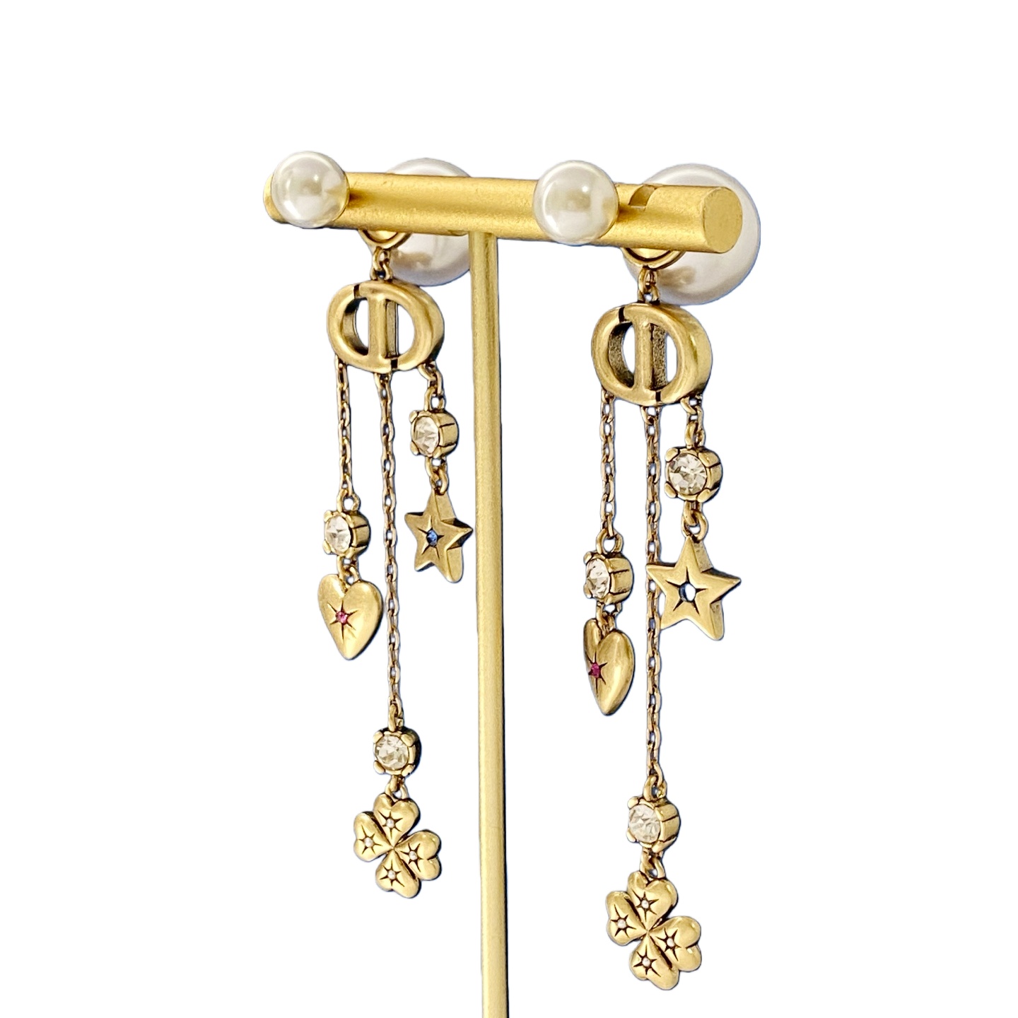 CDE221 Dior clover hear star tassels earrings - ccjewelryacc
