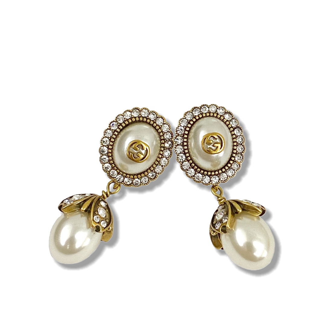 GGE076 GG earrings in metal and pearl crystal - ccjewelryacc
