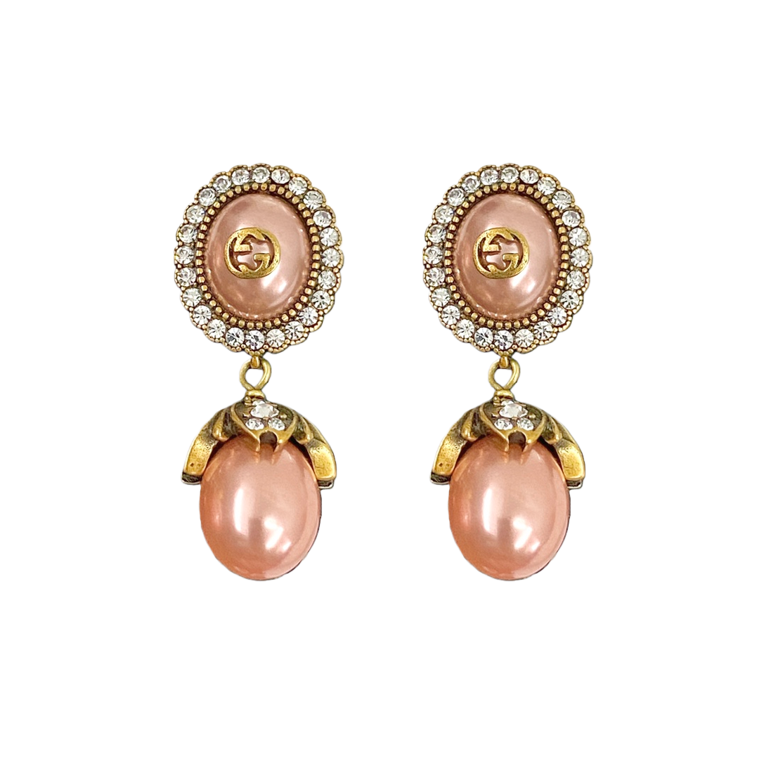 GGE076 GG earrings in metal and pearl crystal - ccjewelryacc