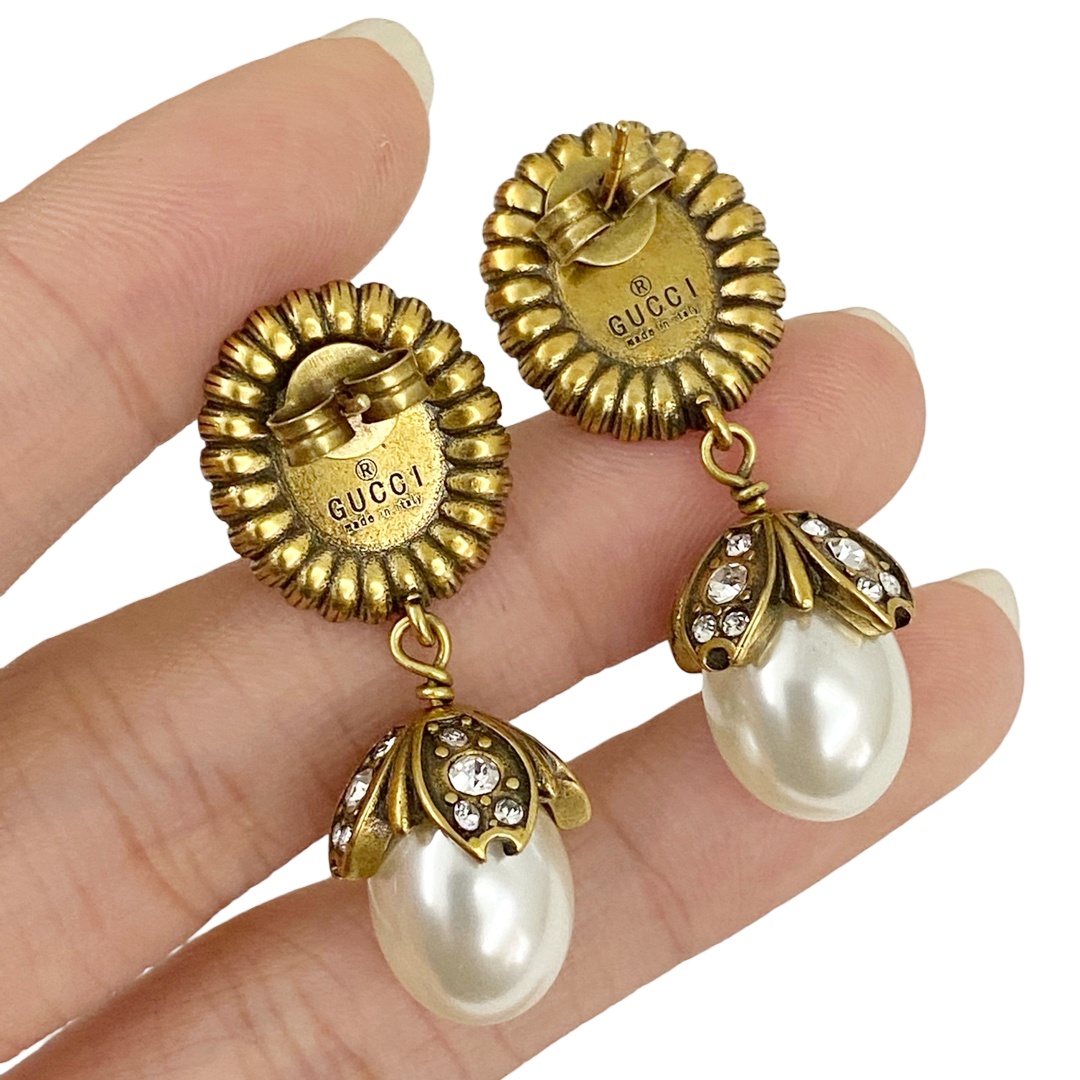 GGE076 GG earrings in metal and pearl crystal - ccjewelryacc