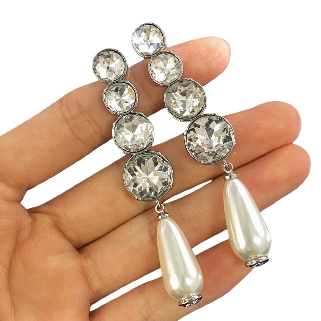 GGE056 GG Crystal and pearl drop earring - ccjewelryacc