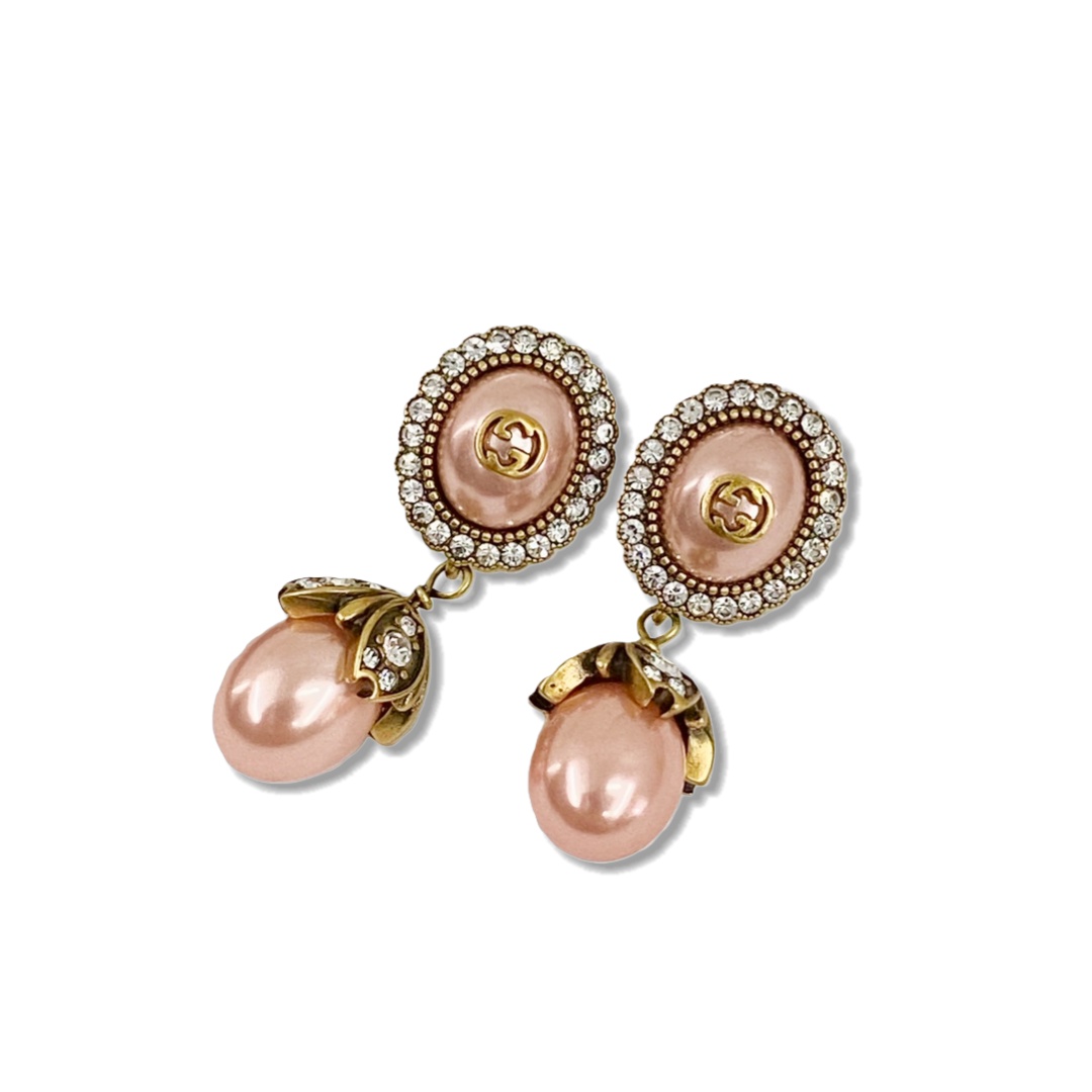 GGE076 GG earrings in metal and pearl crystal - ccjewelryacc