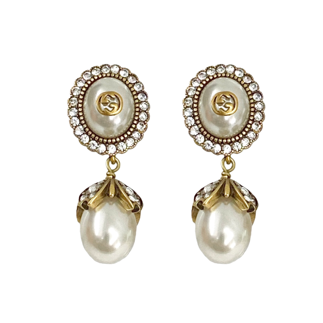 GGE076 GG earrings in metal and pearl crystal - ccjewelryacc
