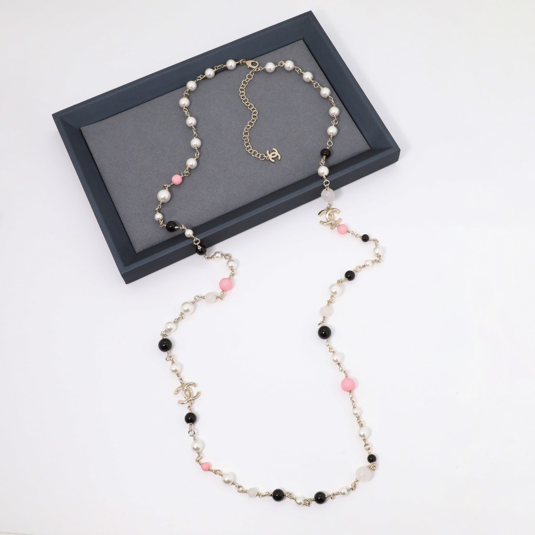 CCL105 Chanel Colored pearl long chain sweater necklace - ccjewelryacc