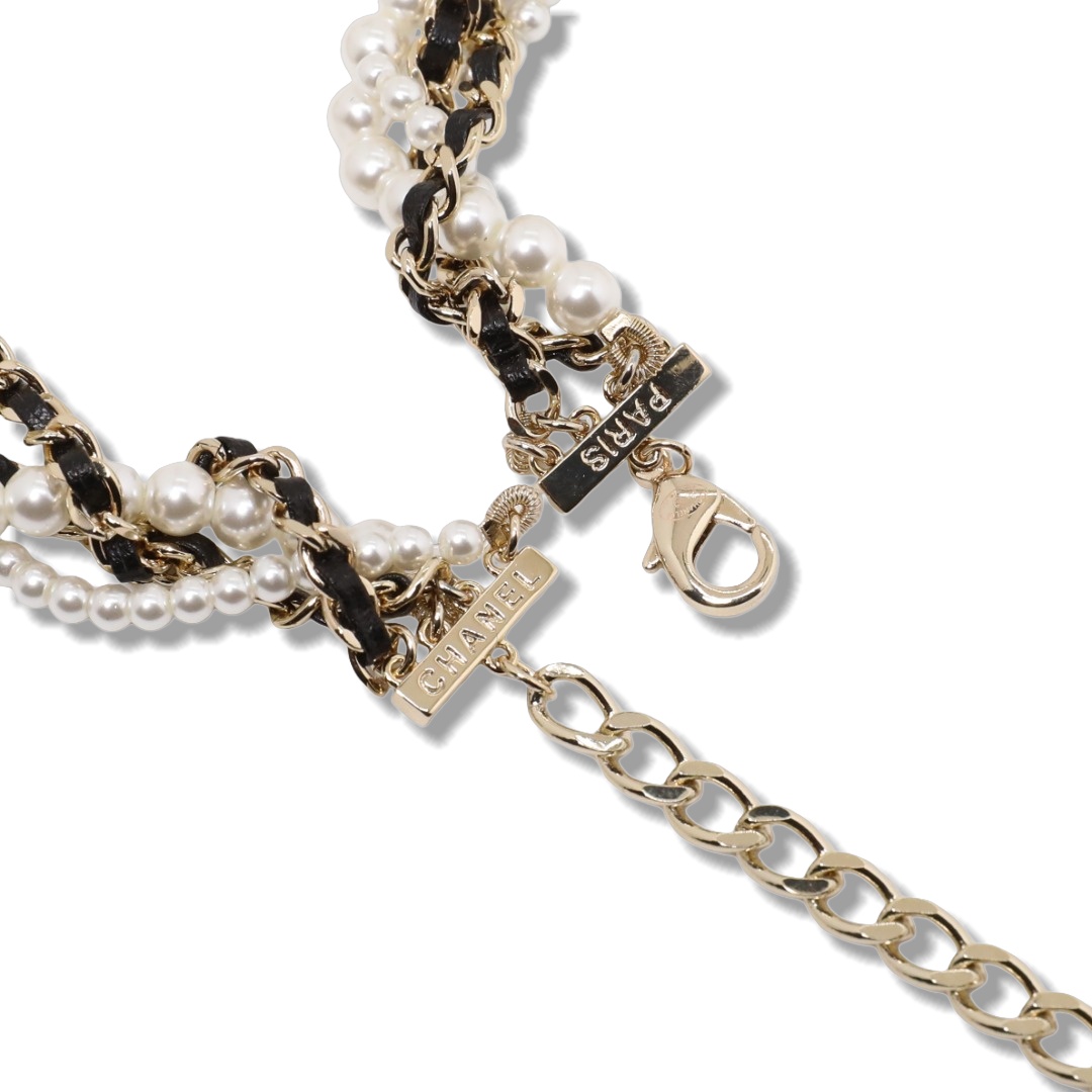 CCW145 Chanel multideck Metal leater Pearl Chain waist chain belt - ccjewelryacc