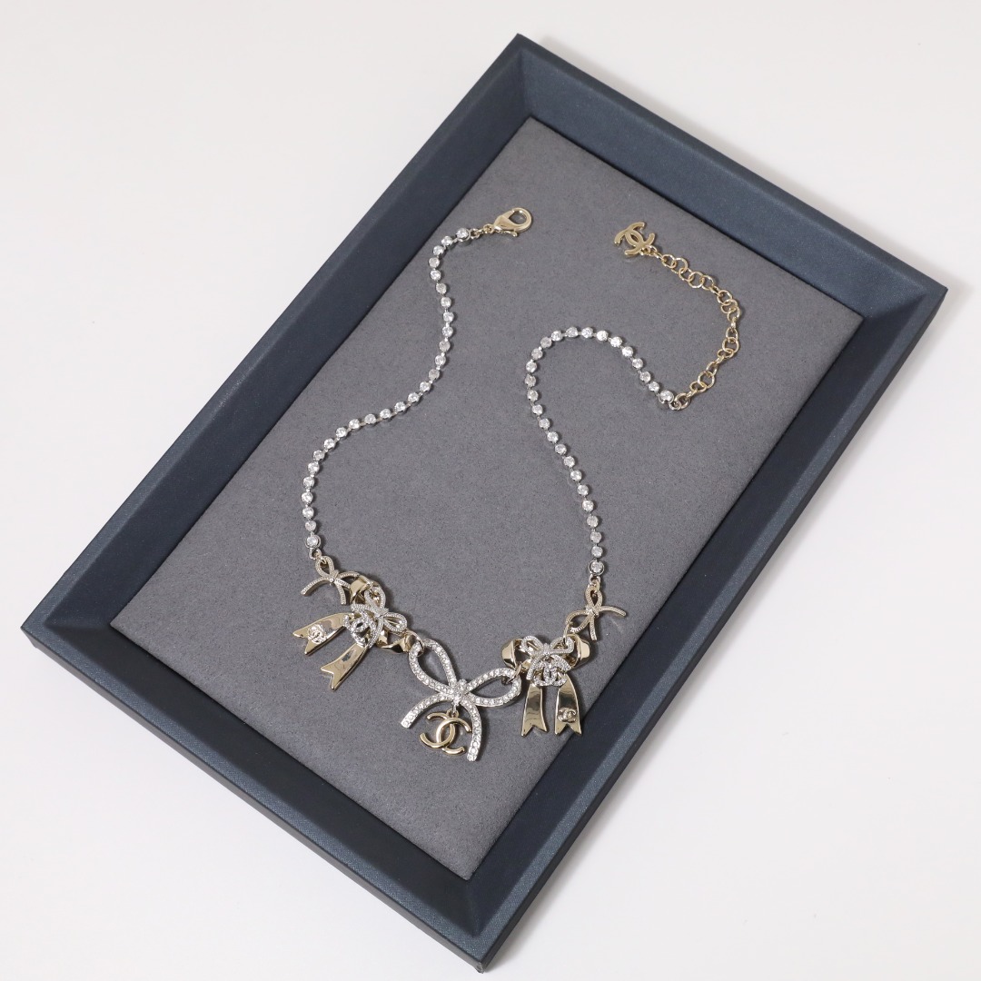 CCN086 Chanel crystal tennis necklace with bow charms - ccjewelryacc