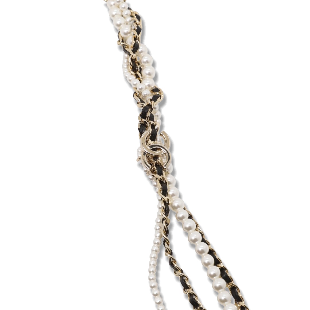 CCW145 Chanel multideck Metal leater Pearl Chain waist chain belt - ccjewelryacc