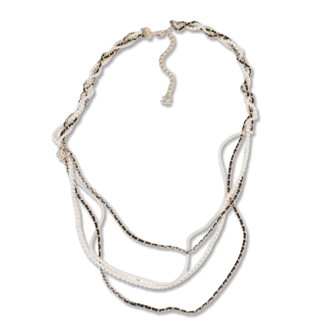 CCL106 Chanel multideck Metal leater Pearl Long Chain sweater necklace - ccjewelryacc