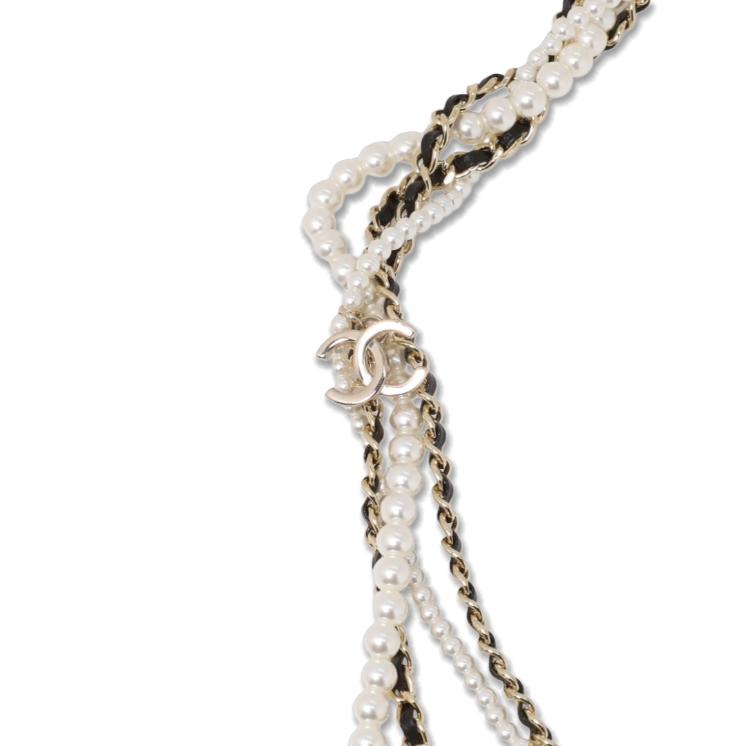 CCL106 Chanel multideck Metal leater Pearl Long Chain sweater necklace - ccjewelryacc