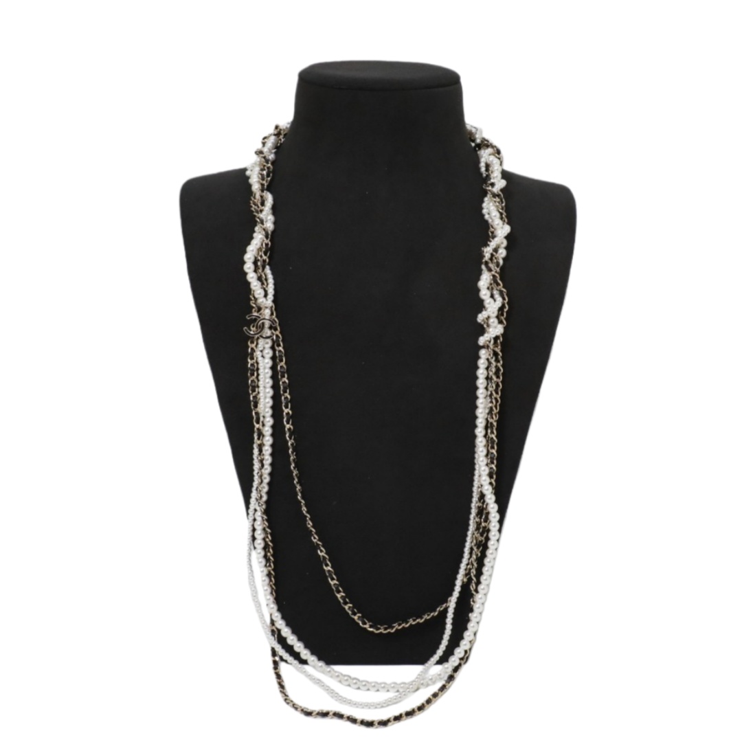 CCL106 Chanel multideck Metal leater Pearl Long Chain sweater necklace - ccjewelryacc