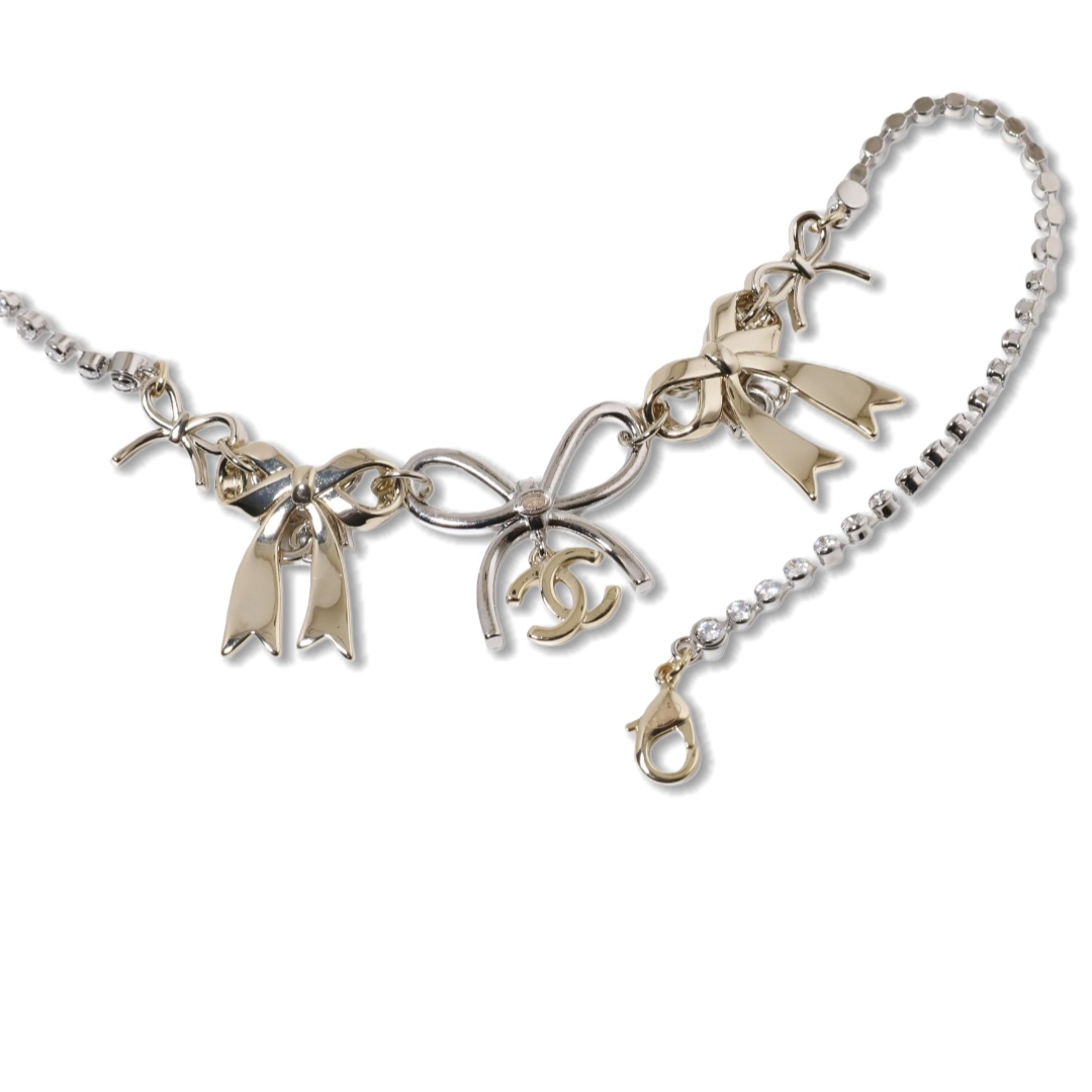 CCN086 Chanel crystal tennis necklace with bow charms - ccjewelryacc
