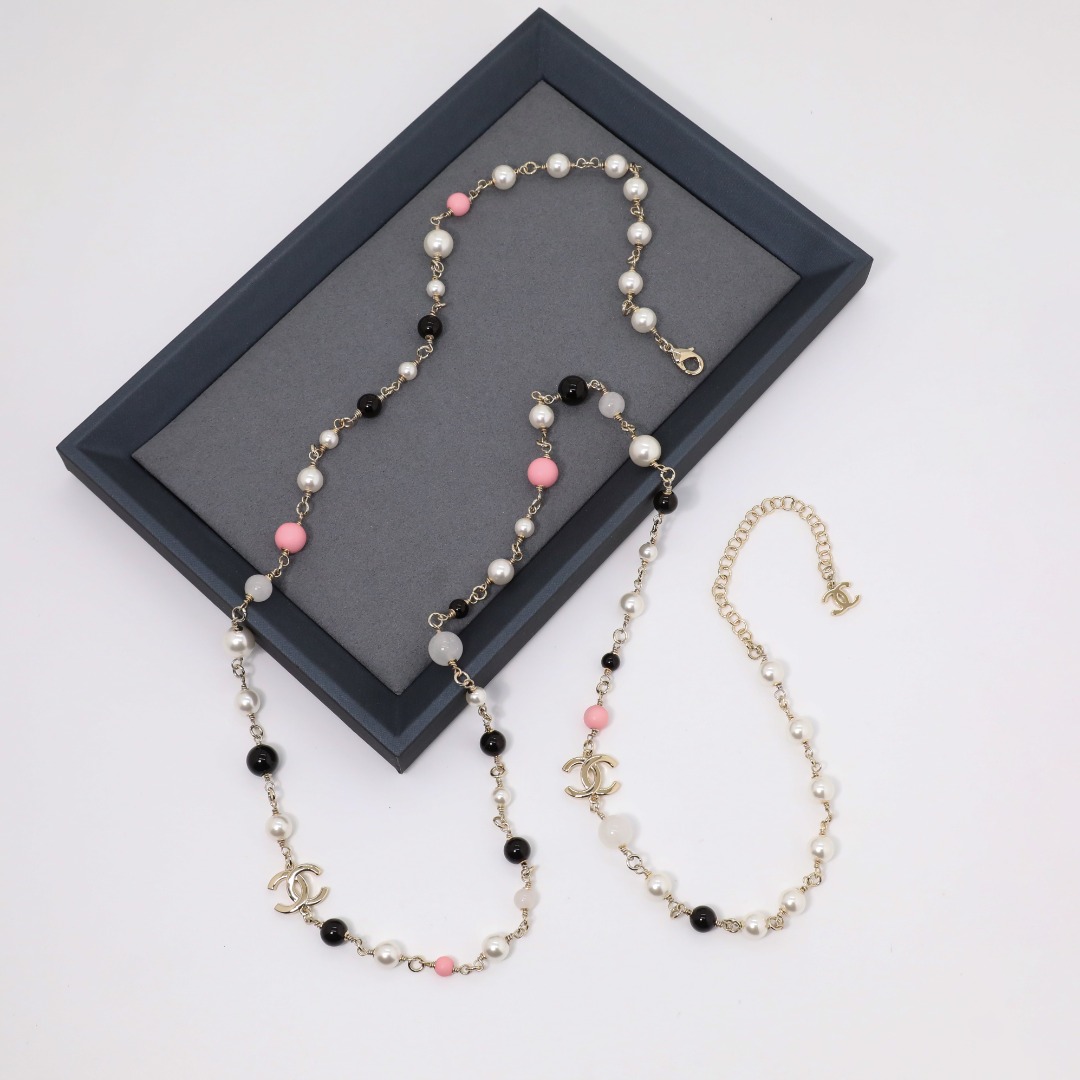 CCL105 Chanel Colored pearl long chain sweater necklace - ccjewelryacc