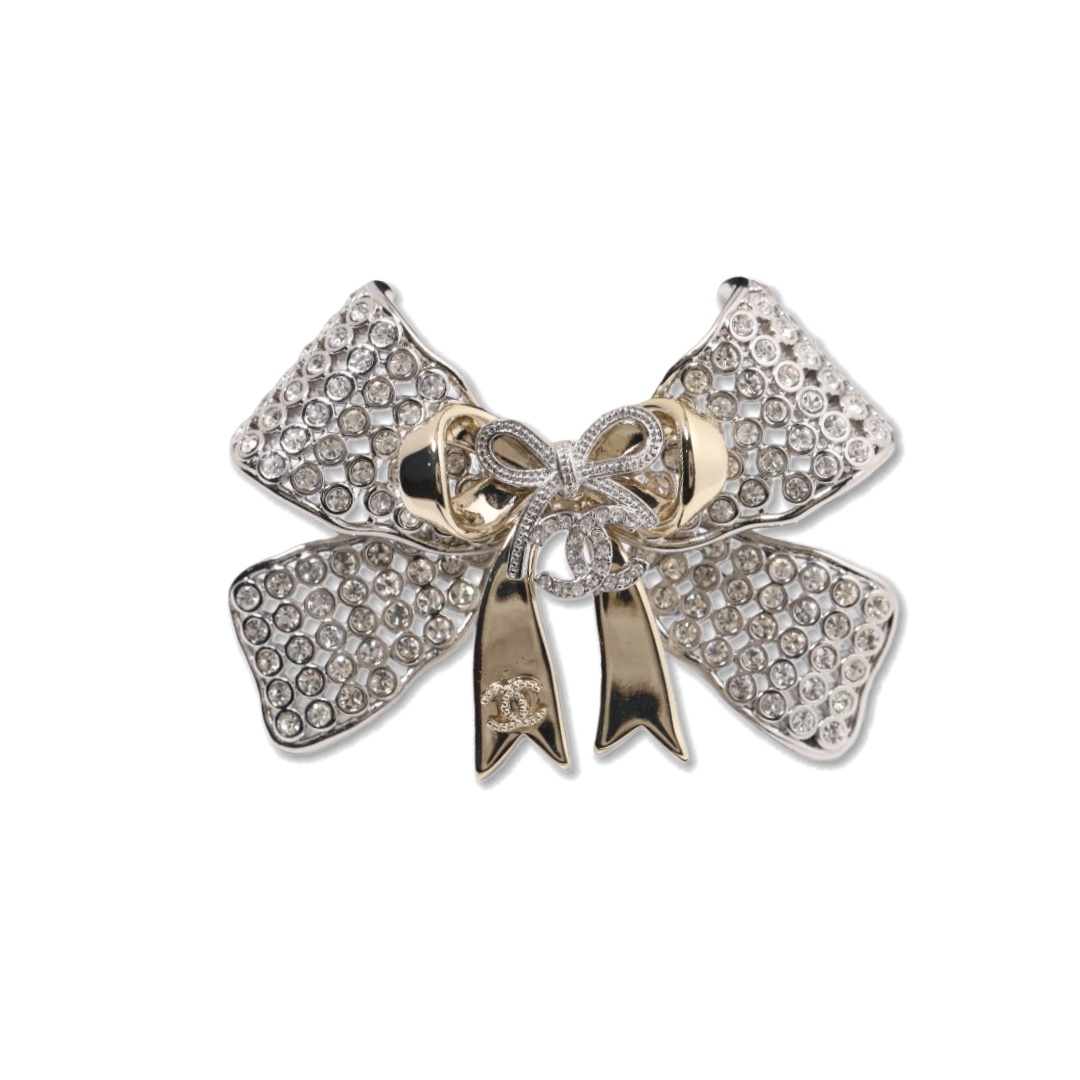 BCB605 Chanel rhinestone bow brooch pin - ccjewelryacc