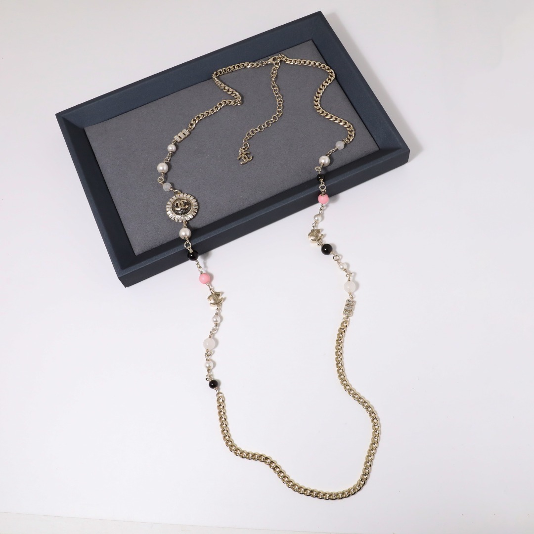 CCL107 Chanel Colored pearl choker necklace long chain sweater necklace - ccjewelryacc