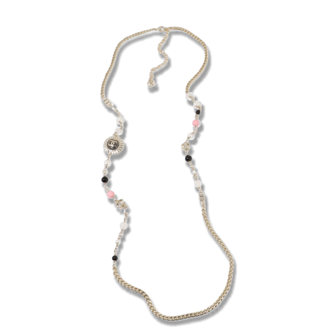 CCL107 Chanel Colored pearl choker necklace long chain sweater necklace - ccjewelryacc