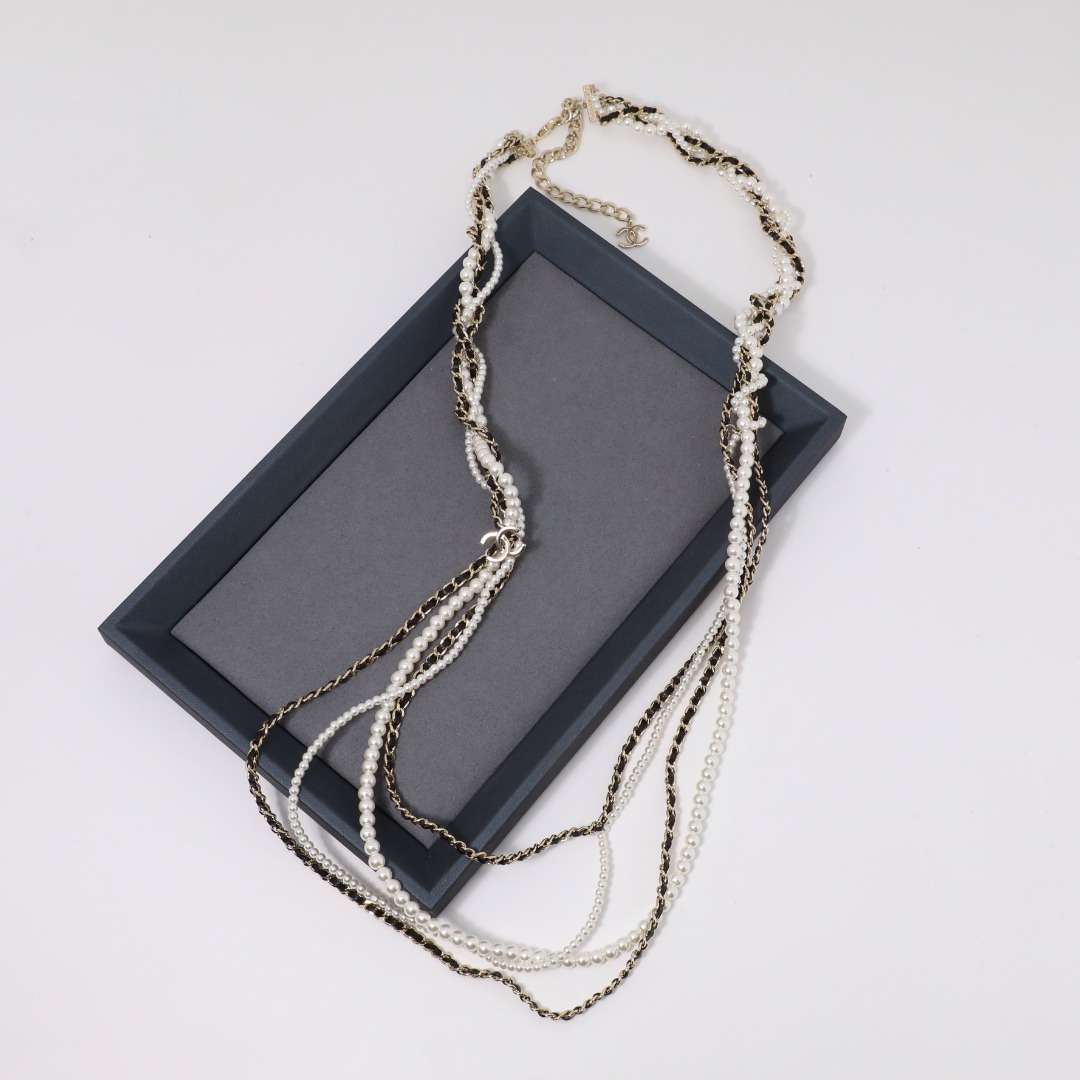 CCL106 Chanel multideck Metal leater Pearl Long Chain sweater necklace - ccjewelryacc