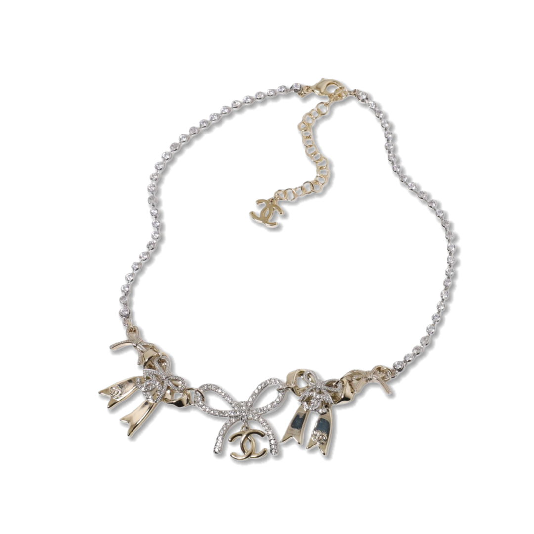 CCN086 Chanel crystal tennis necklace with bow charms - ccjewelryacc