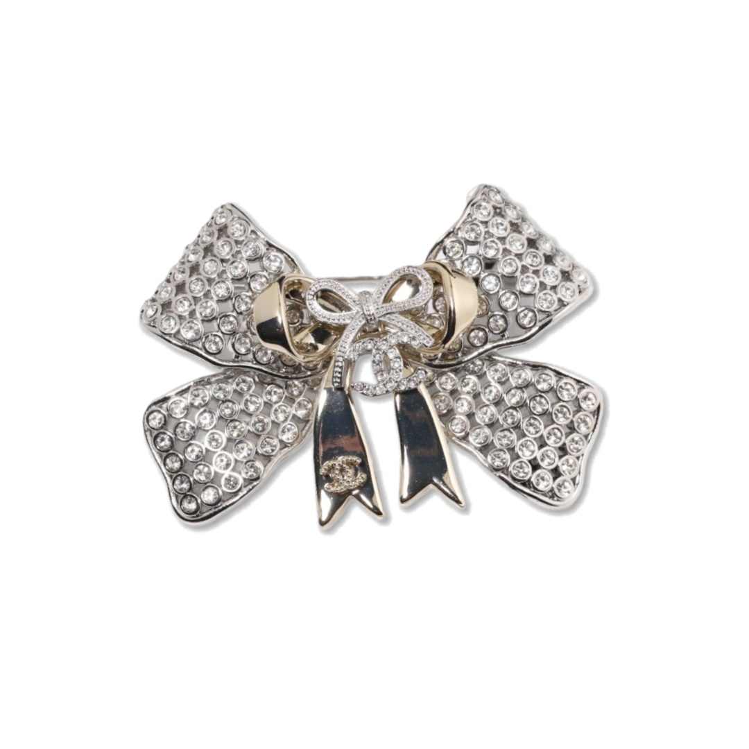 BCB605 Chanel rhinestone bow brooch pin - ccjewelryacc