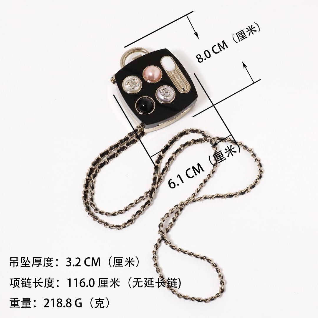 CCN095 Chanel Mini eyeshadow box long pendant necklace In Metal leater - ccjewelryacc