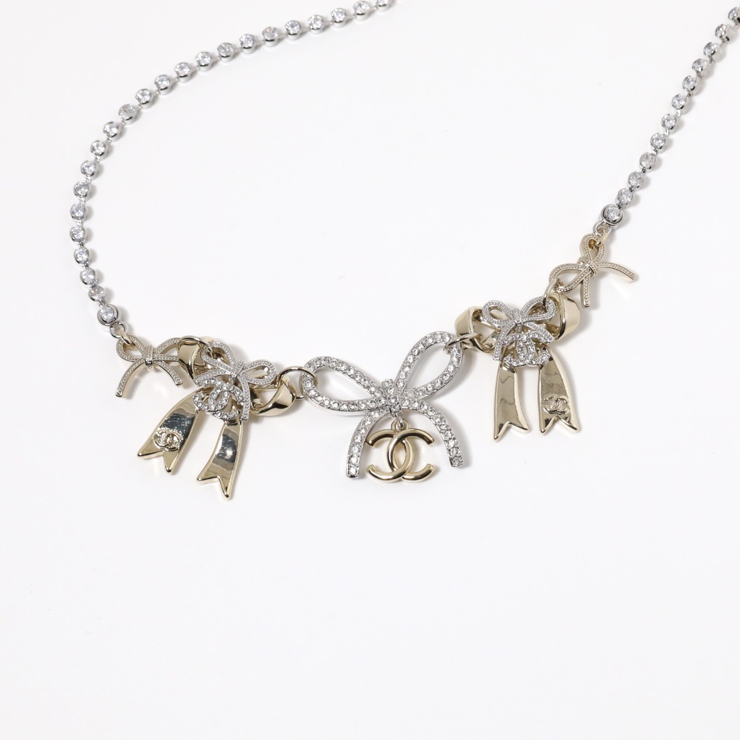 CCN086 Chanel crystal tennis necklace with bow charms - ccjewelryacc