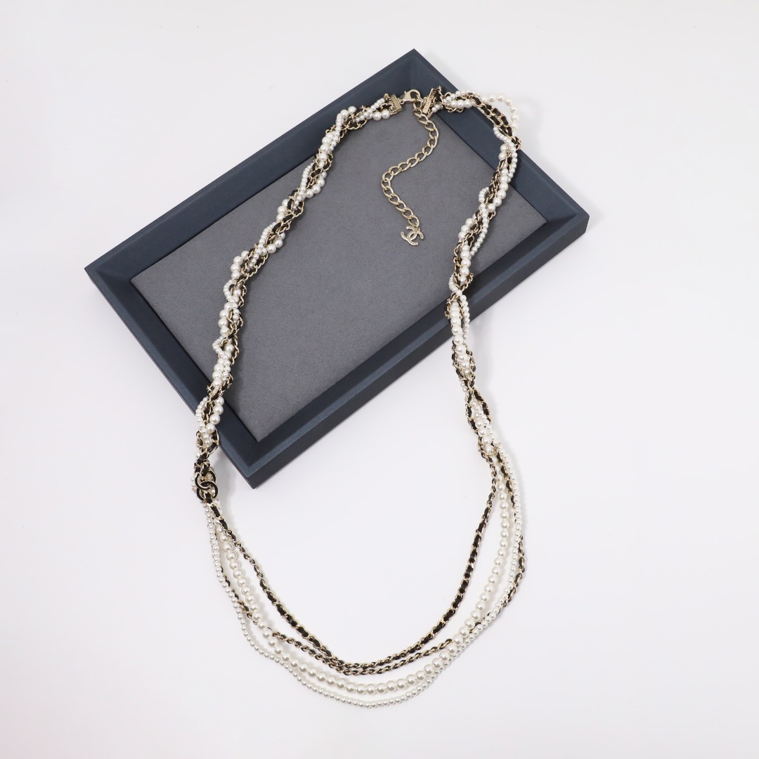 CCW145 Chanel multideck Metal leater Pearl Chain waist chain belt - ccjewelryacc