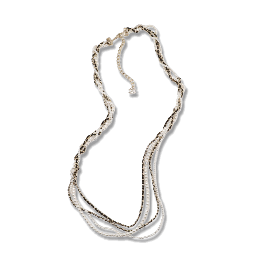 CCW145 Chanel multideck Metal leater Pearl Chain waist chain belt - ccjewelryacc