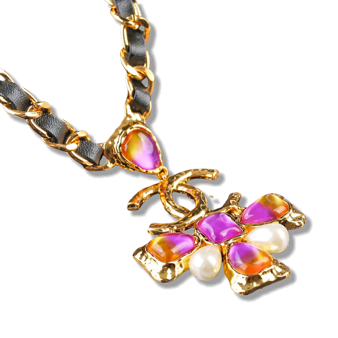 CCN123 Chanel metal leater chain cross pendant necklace - ccjewelryacc