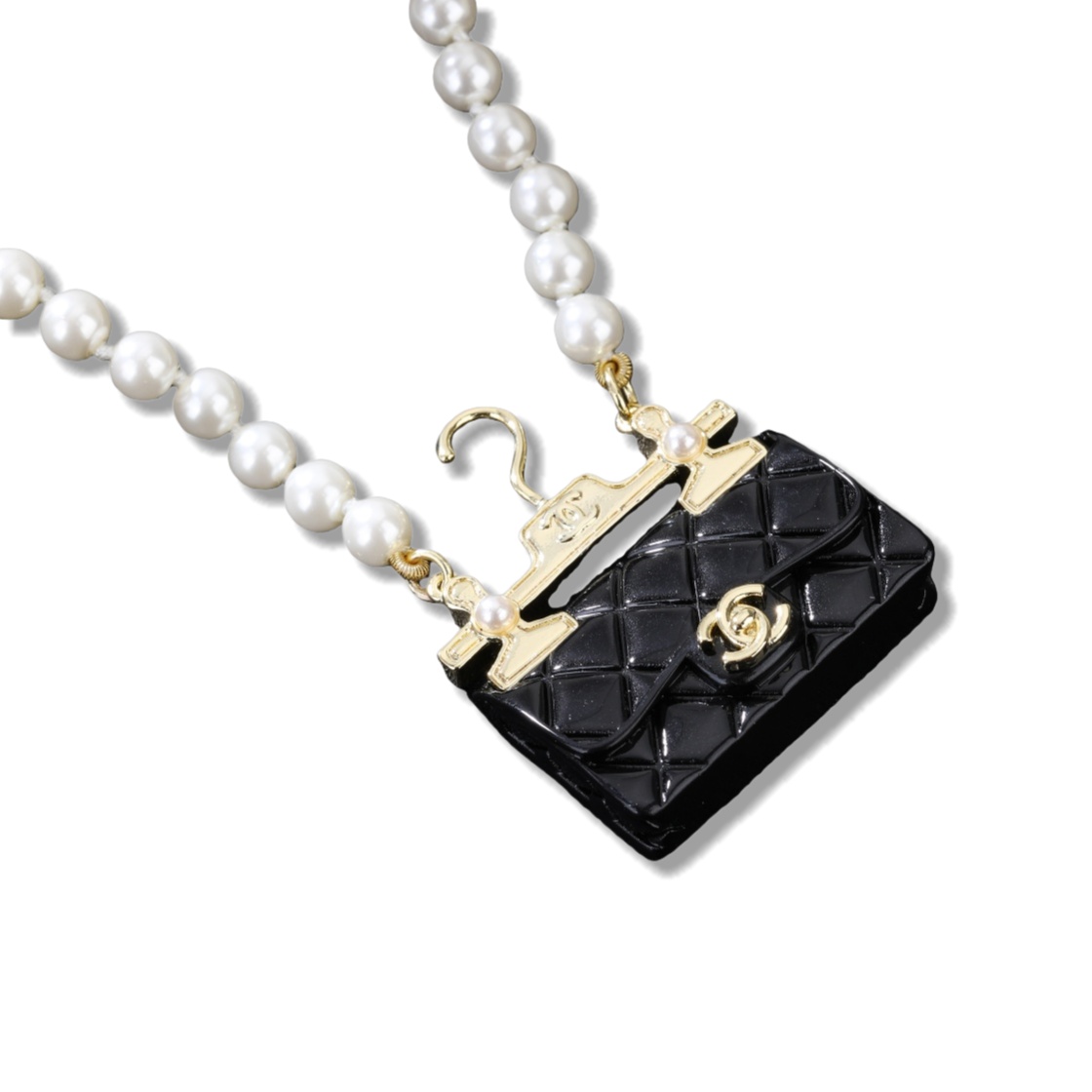 CCN129 Chanel bag pendant pearl necklace - ccjewelryacc