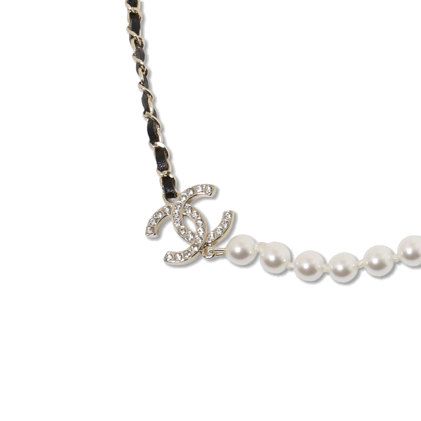 CCN135 Chanel metal leater pearl chain choker necklace - ccjewelryacc