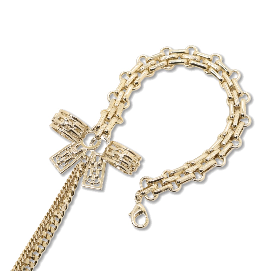 CCL110 Chanel Metal Cuba Chain bow long sweater necklace - ccjewelryacc