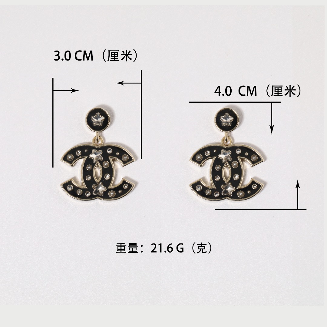 CCE521 Chanel black enamel crystal cc logo dangle earrings - ccjewelryacc