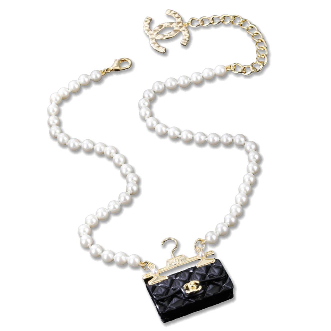 CCN129 Chanel bag pendant pearl necklace - ccjewelryacc