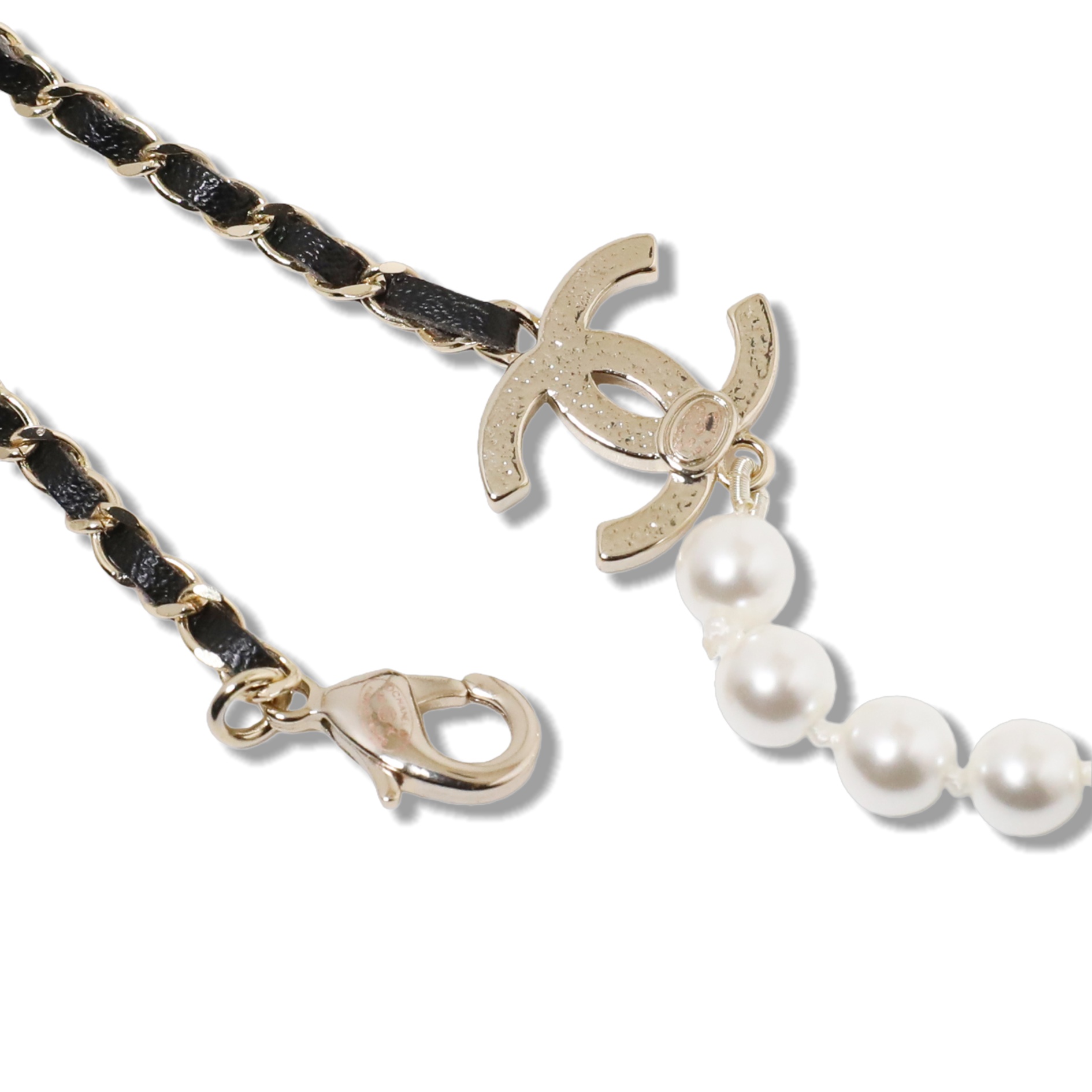 CCN135 Chanel metal leater pearl chain choker necklace - ccjewelryacc
