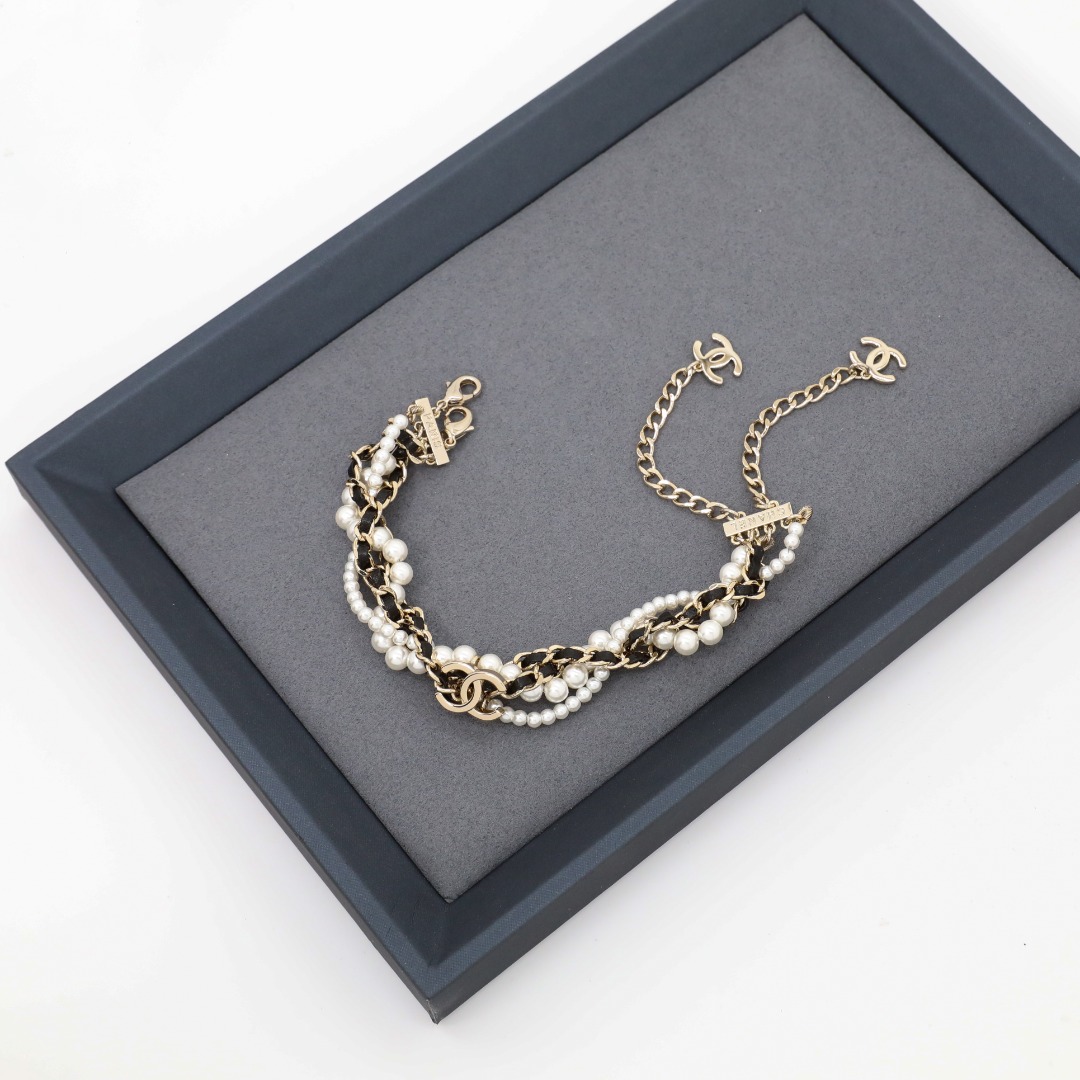 CCN078 Chanel multideck Metal leater Pearl choker necklace - ccjewelryacc