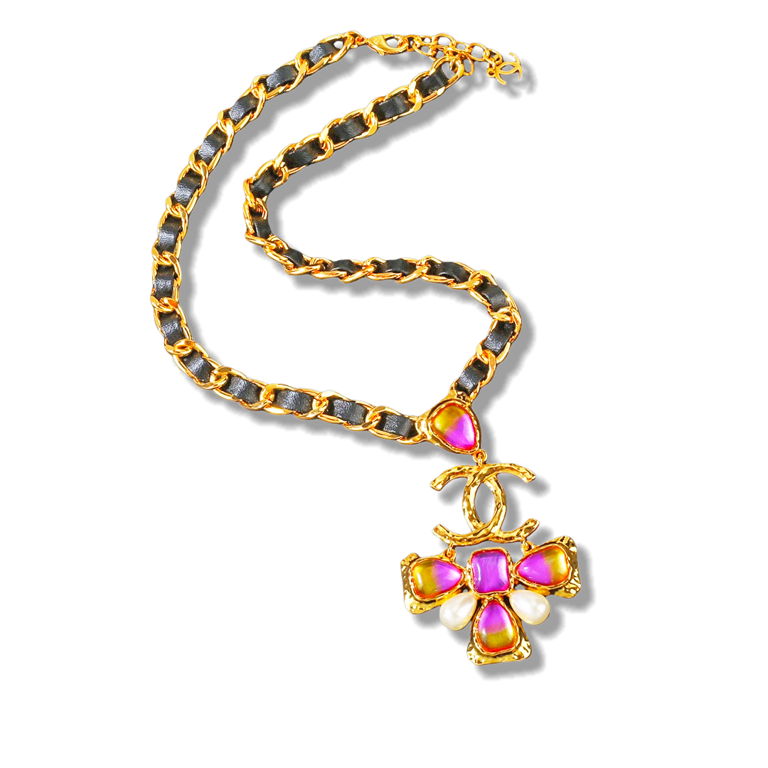 CCN123 Chanel metal leater chain cross pendant necklace - ccjewelryacc