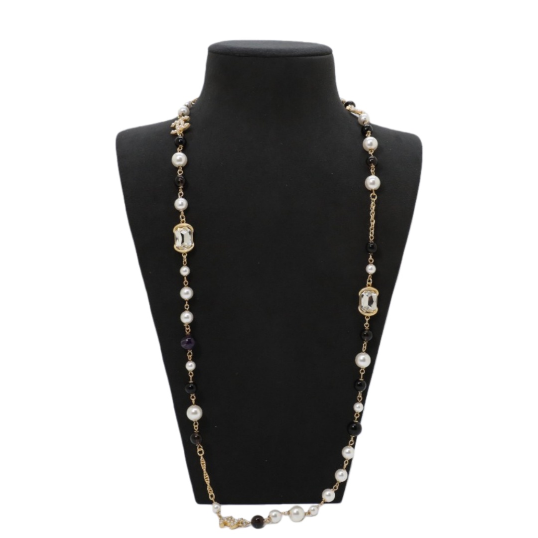 CCL109 Chanel vintage square crystal pearl long chain sweater necklace - ccjewelryacc