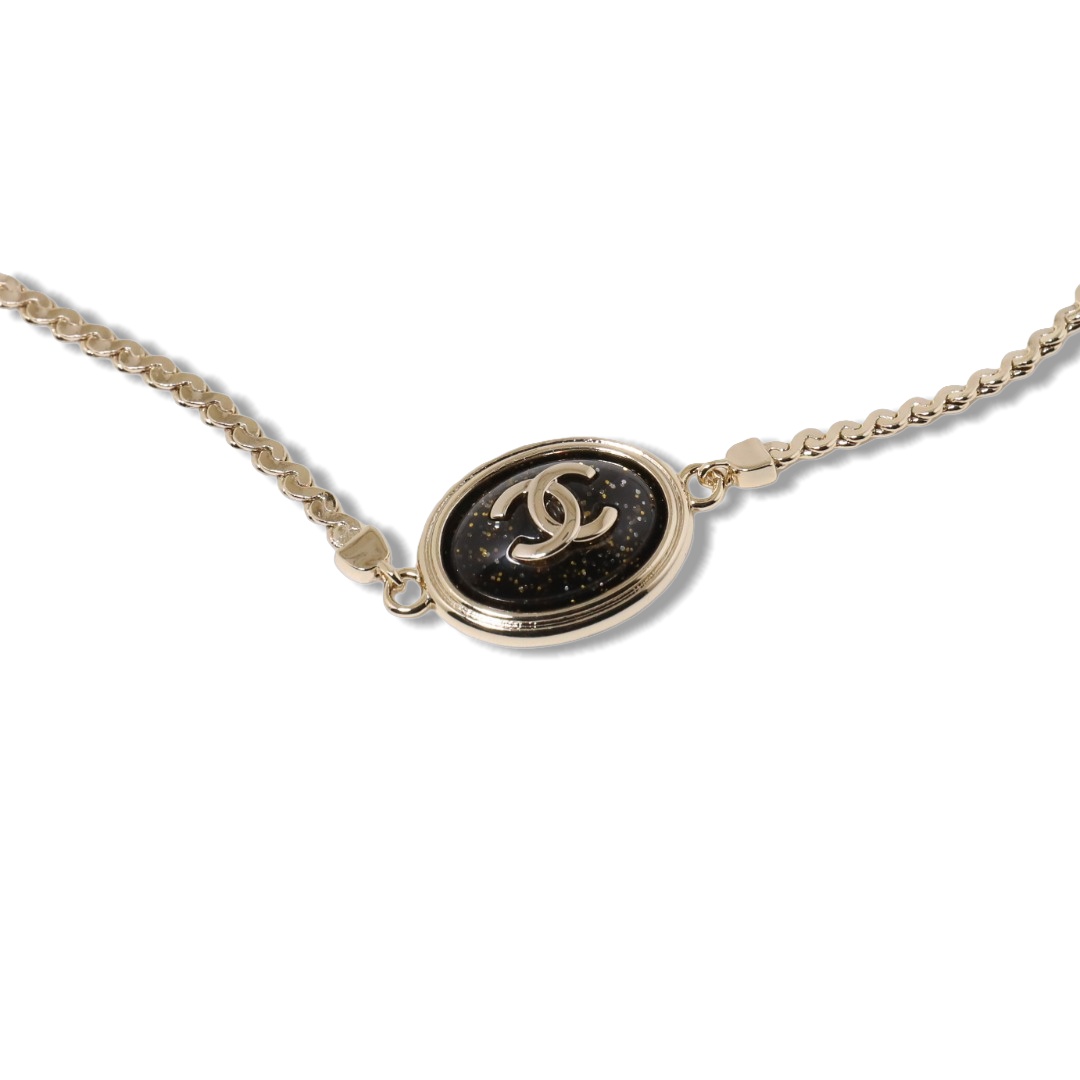 CCN122 Chanel vintage amber acrylic pendant snake chain choker necklace - ccjewelryacc