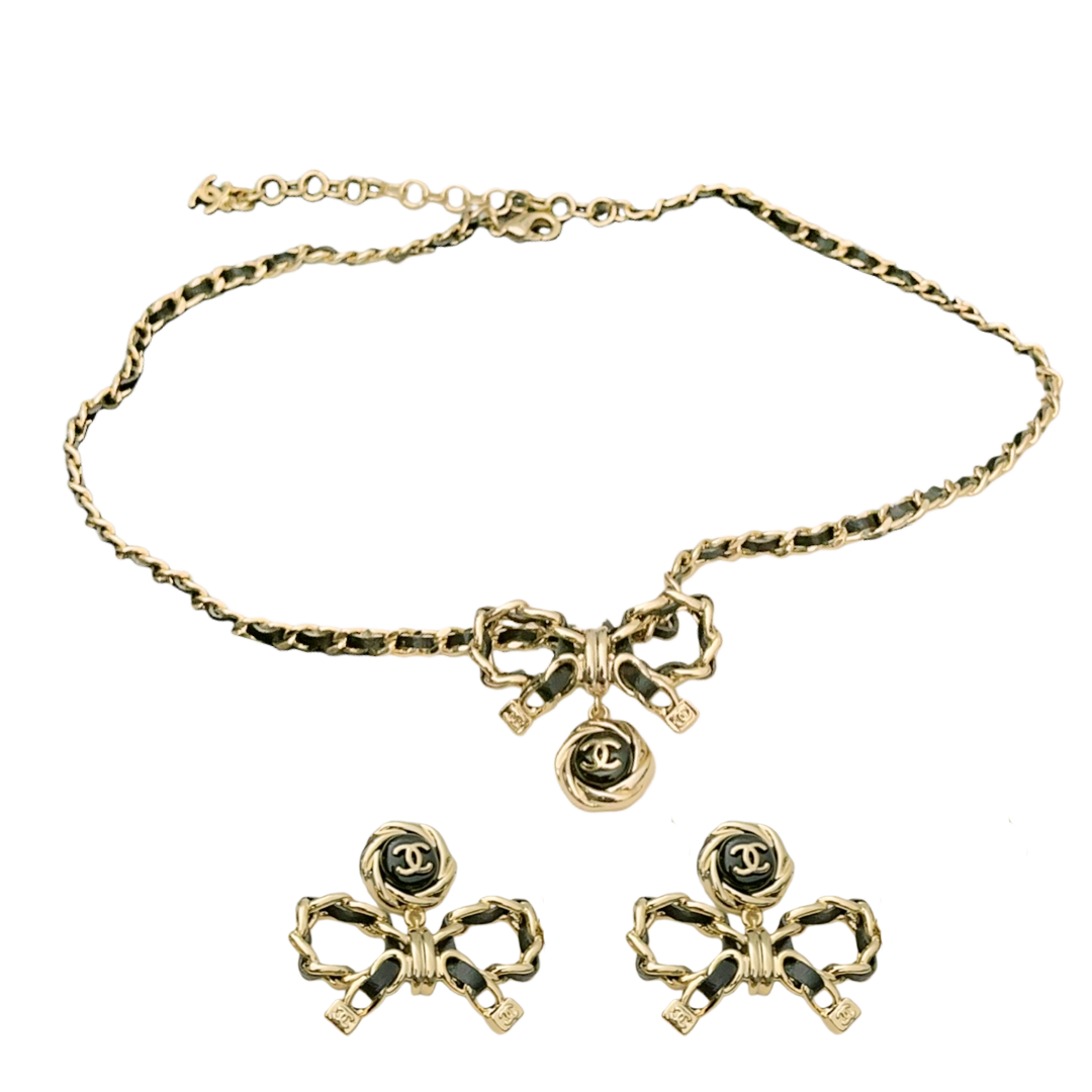 CCN040 Chanel metal leater chain bow necklace - ccjewelryacc
