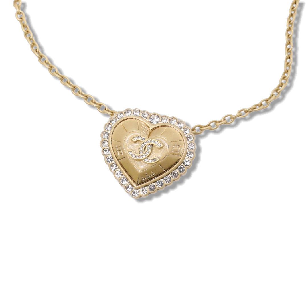 CCN063 Chanel vintage gold heart choker necklace - ccjewelryacc