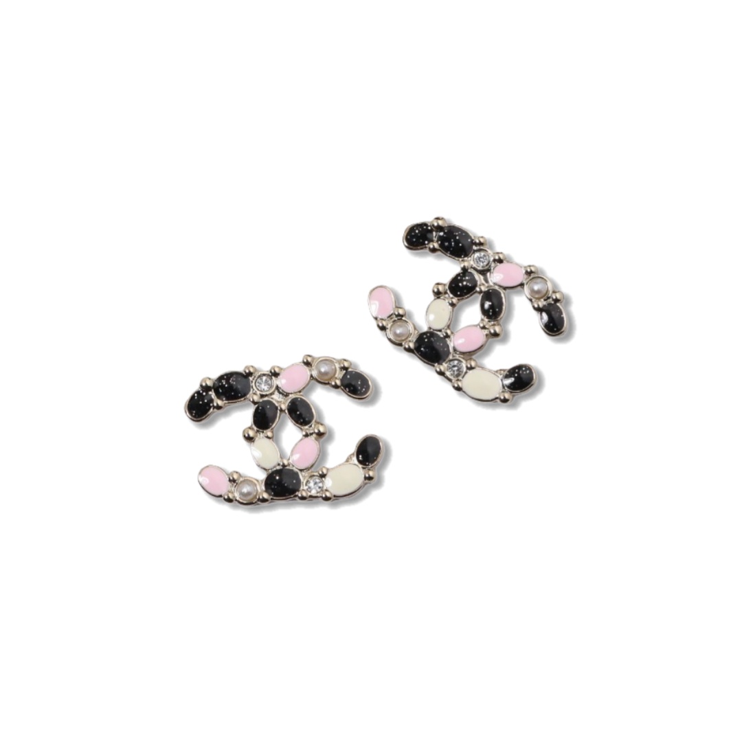 CCE383 Chanel colored enamel crystal stud earrings - ccjewelryacc