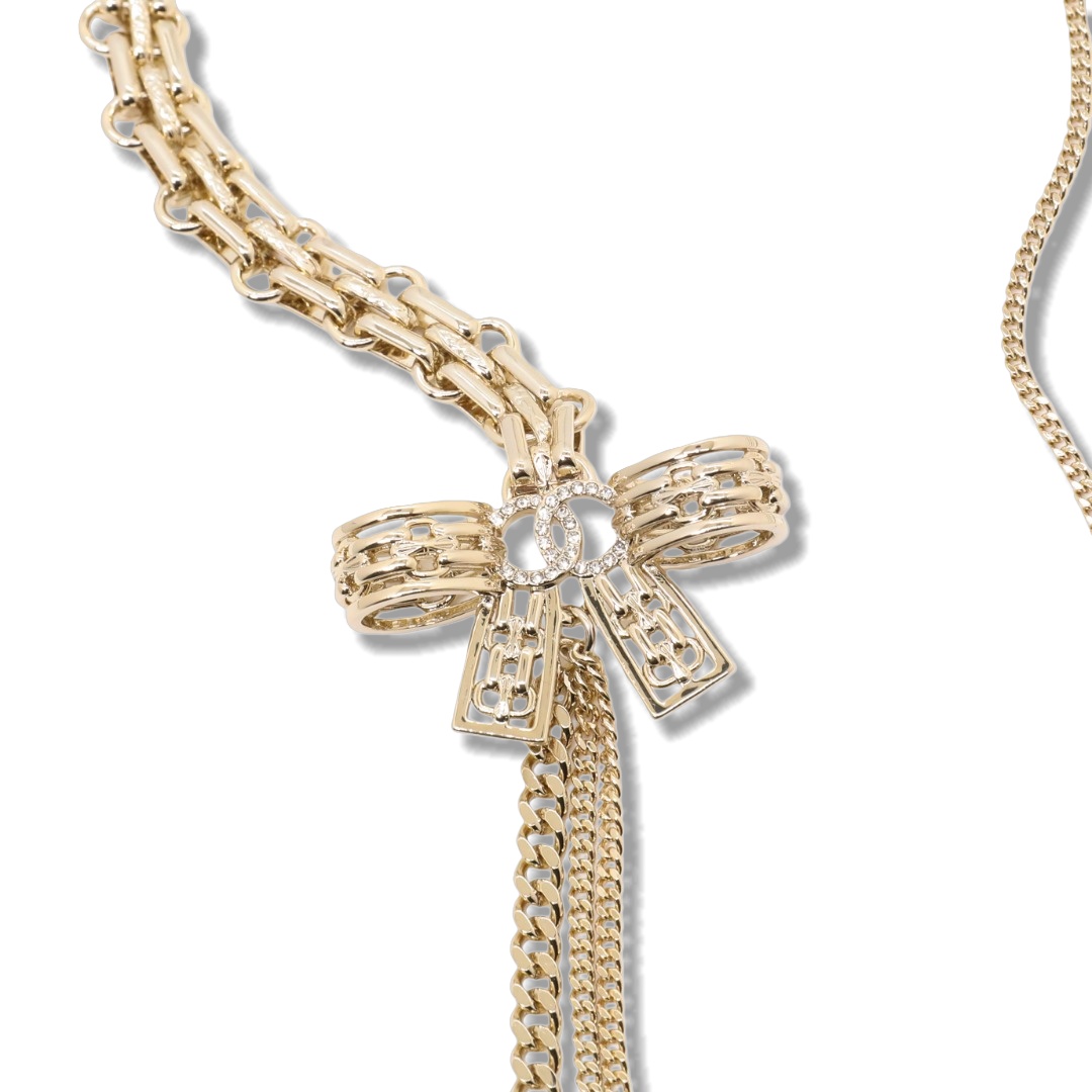 CCL110 Chanel Metal Cuba Chain bow long sweater necklace - ccjewelryacc