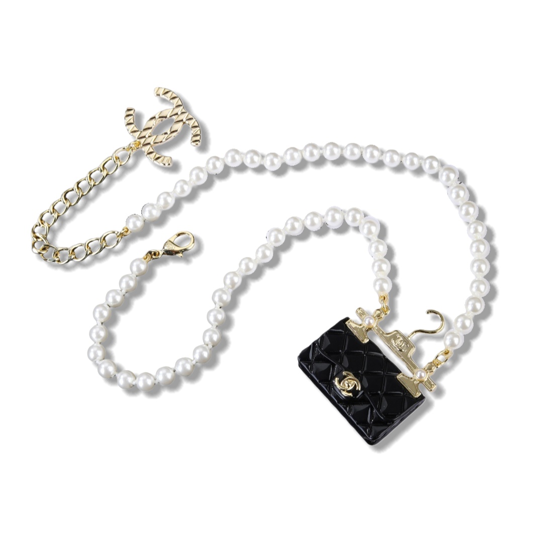 CCN129 Chanel bag pendant pearl necklace - ccjewelryacc