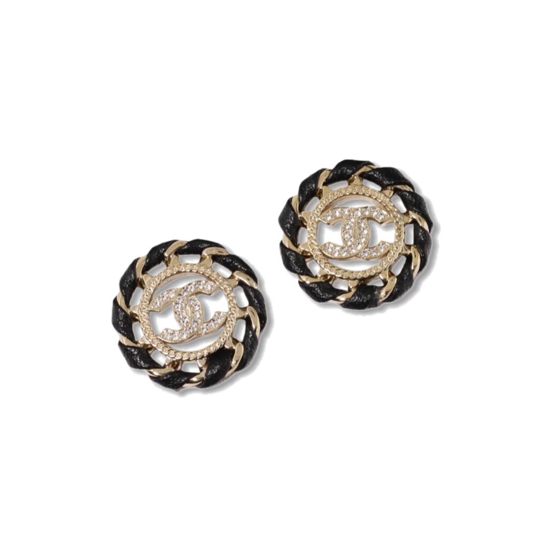 CCE380 Chanel metal leater cc logo stud earrings - ccjewelryacc