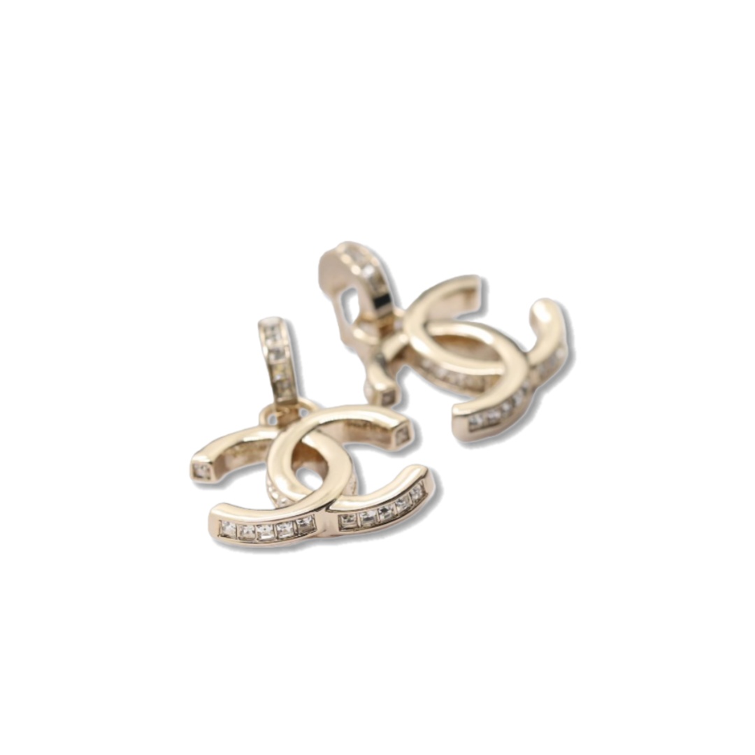 CCE385 Chanel crystal cc logo dangle earrings - ccjewelryacc