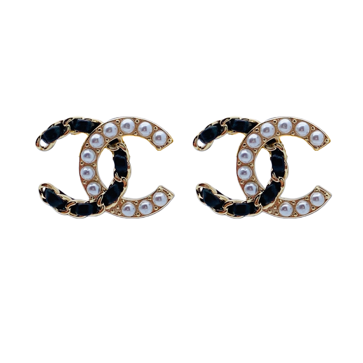 CCE725 Chanel Metal leater pearl cc logo stud earrings - ccjewelryacc