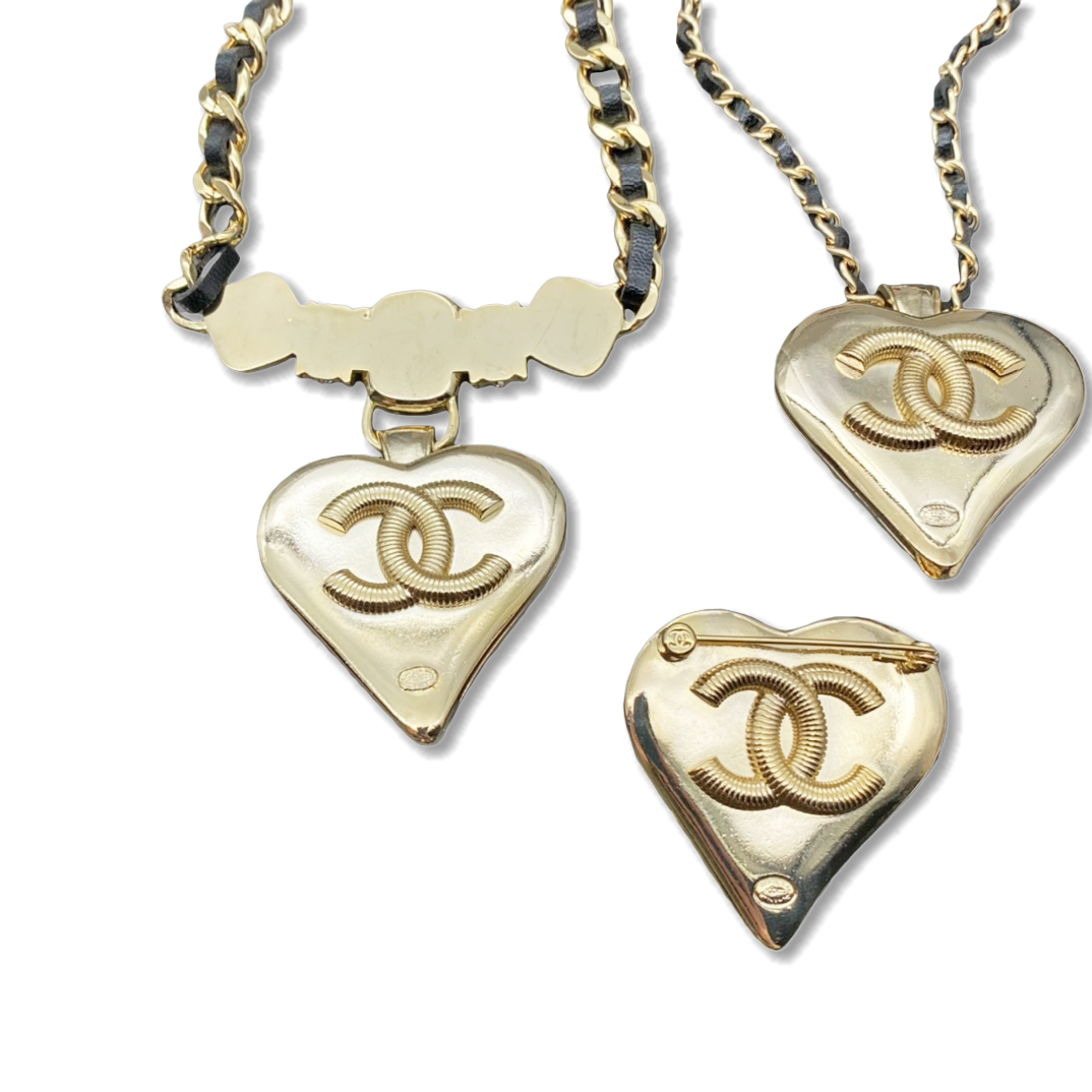 CCN117 Chanel Metal leater Heart Pendant Necklace - ccjewelryacc