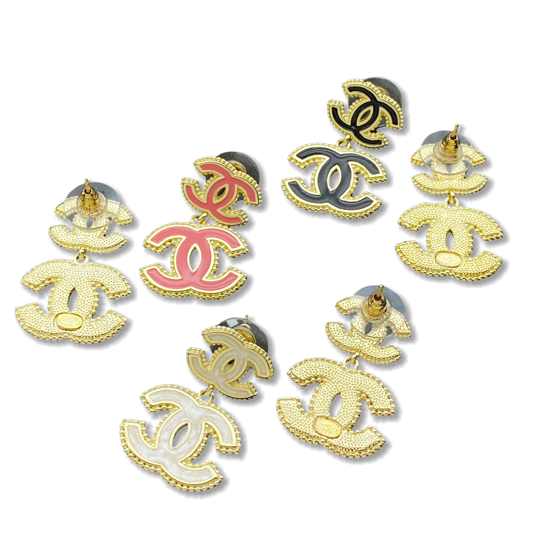 CCE717 Chanel enamel cc logo pendant earrings - ccjewelryacc