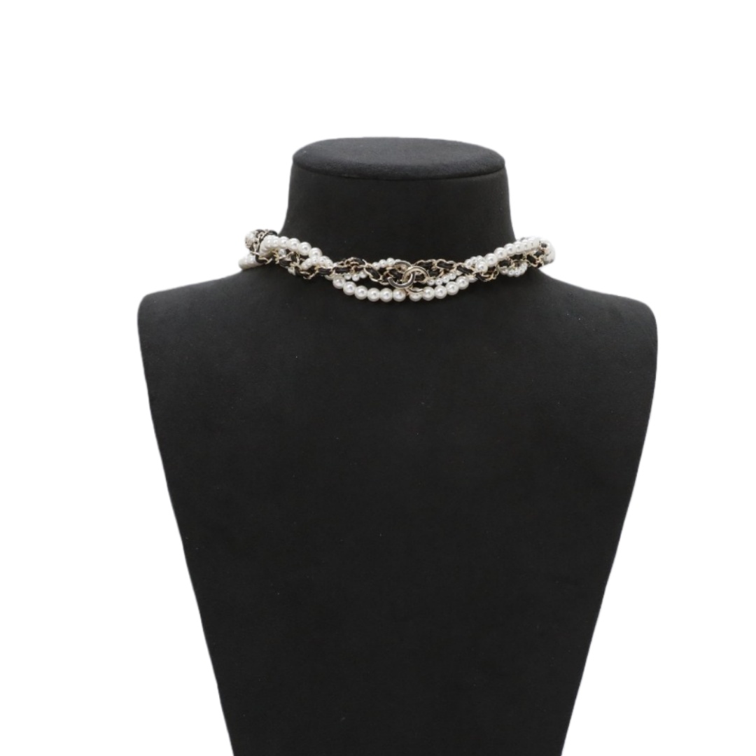 CCN078 Chanel multideck Metal leater Pearl choker necklace - ccjewelryacc